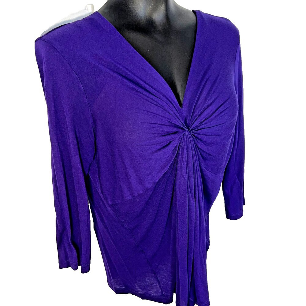 Jones NY Sport - Blouse Women's XL Jersey V-Neck Cascade Front 3/4 Sleeve - Picture 9 of 16